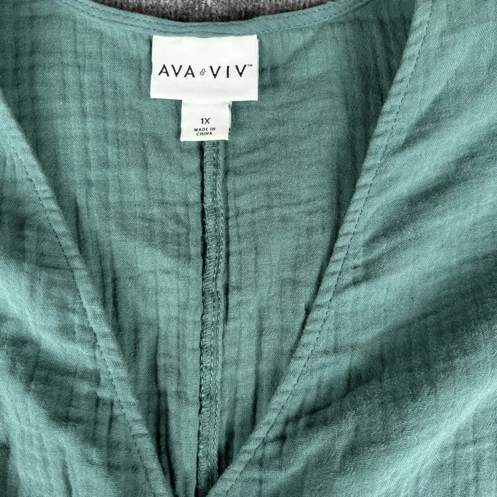 Ava & Viv Teal Long Sleeve Flowy Tie Waist Blouse Size 1X - Picture 3 of 5